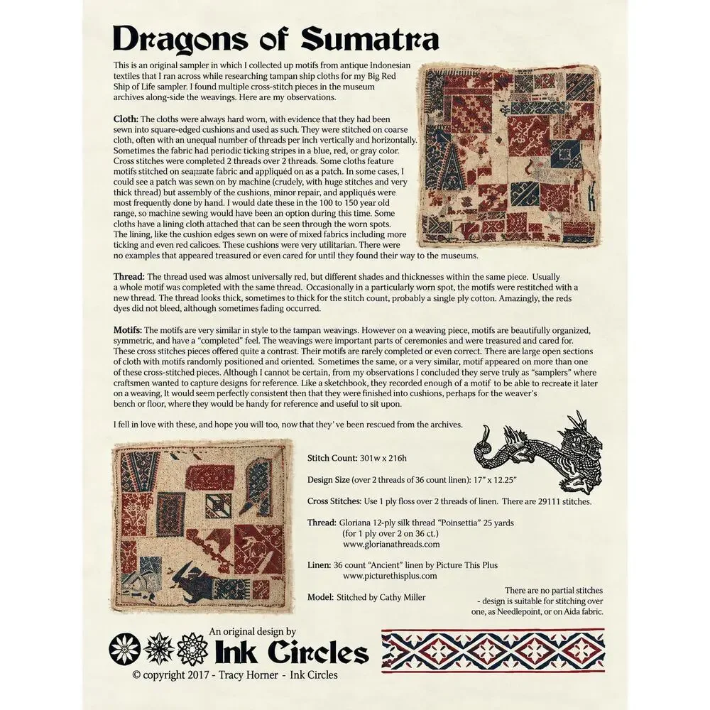 Redwork Dragons Of Sumatra Ink Circles cross stitch pattern Indonesian Motifs